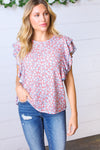Coral & Denim Floral Tiered Flutter Sleeve Woven Top