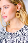 Tan & Gold Rattan Woven Open Circle Earrings