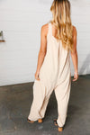 Taupe Wide Leg Suspender Overall Jumpsuit