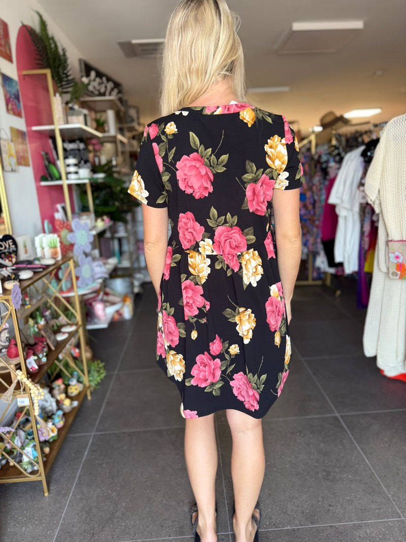 Black Floral Babydoll Dress