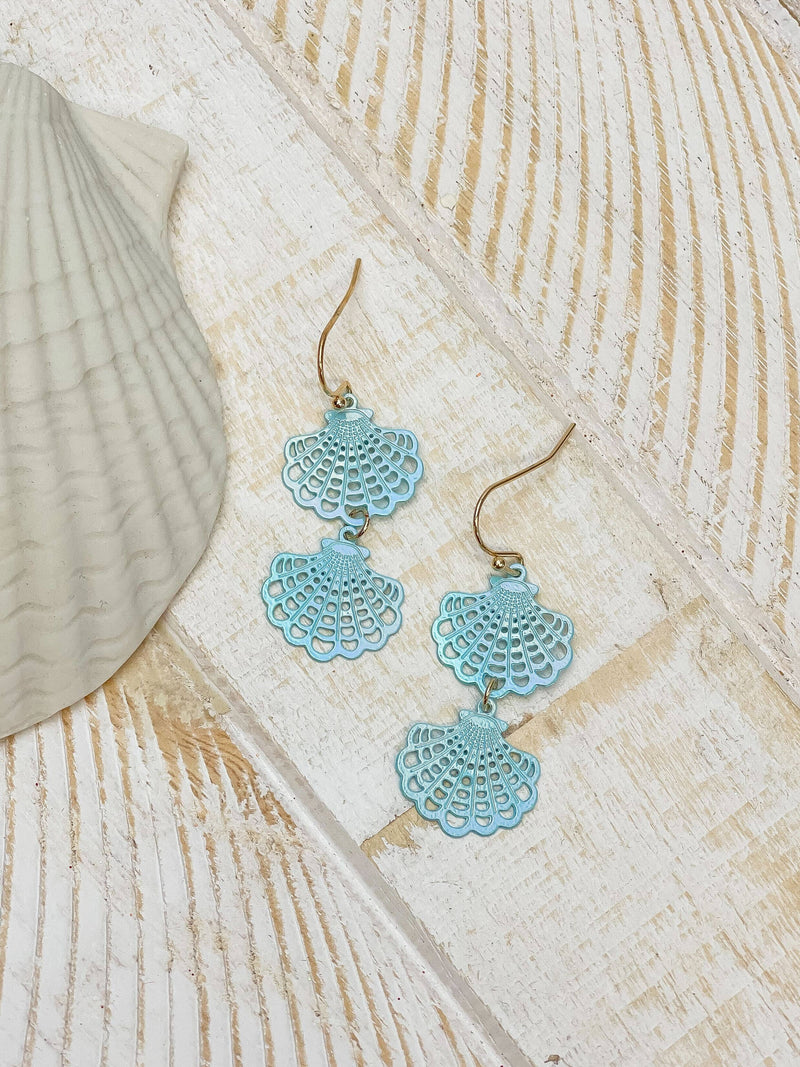 Mint Seashell Duo Dangle Earrings