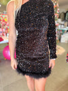 Black Feathered Opulence Sequin Dress
