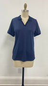 Navy Blue Rib Knit Polo Top