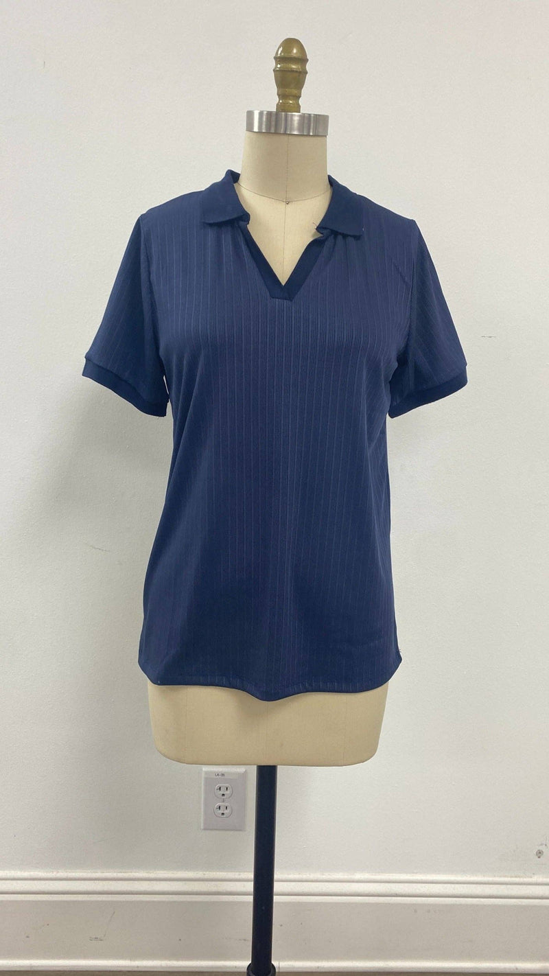 Navy Blue Rib Knit Polo Top