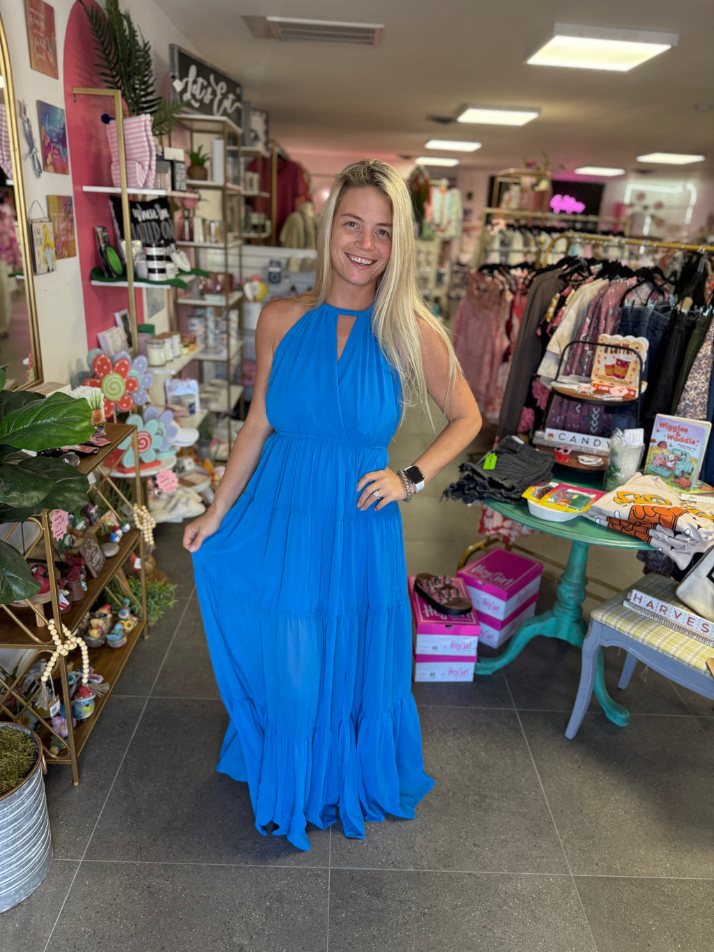 Ocean Halter Tiered Maxi Dress