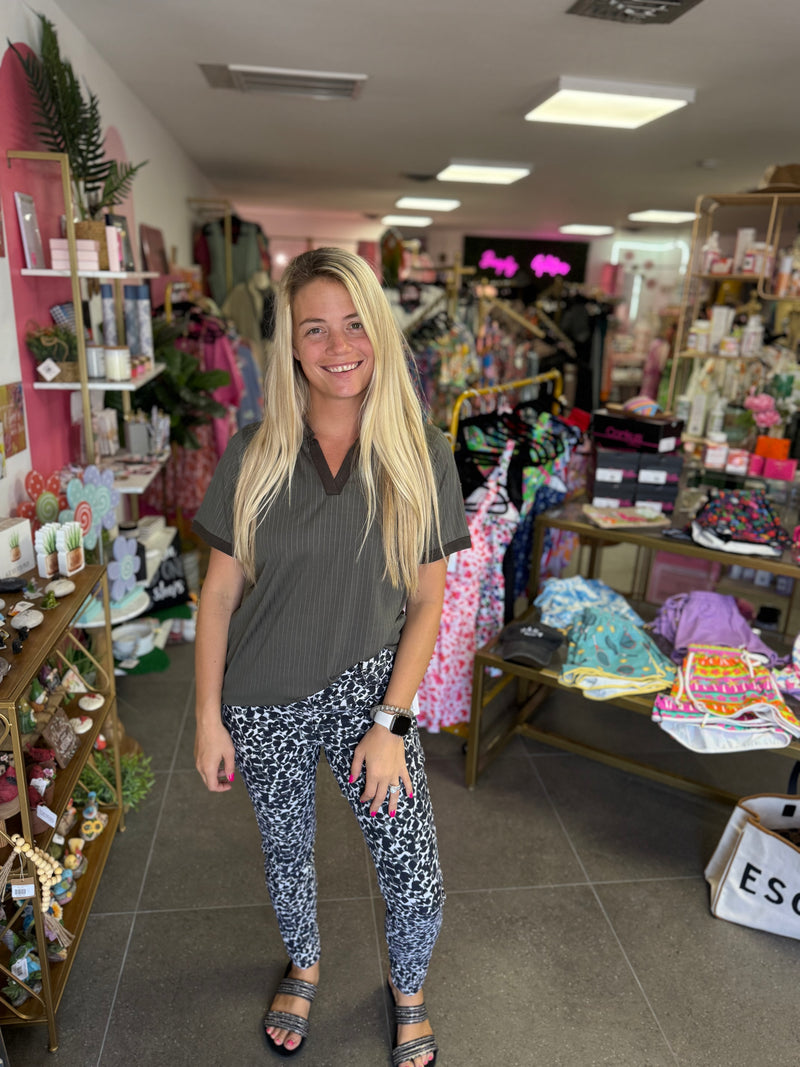 Olive Green Rib Knit Polo Top