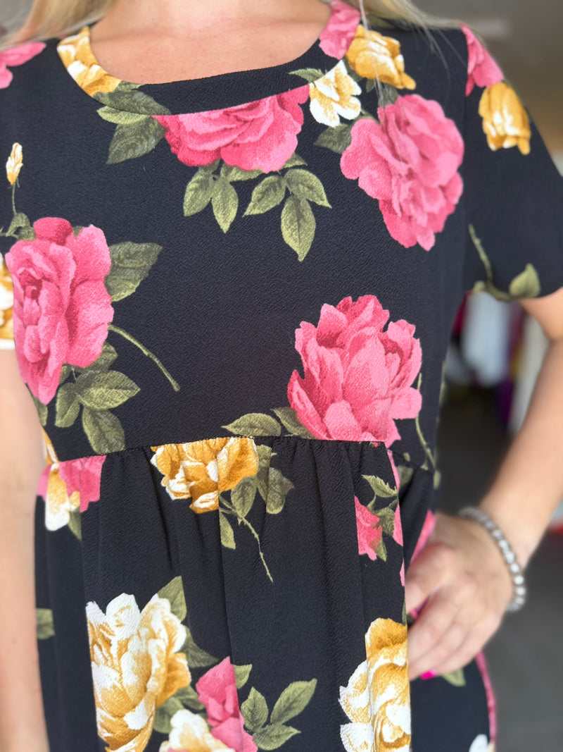 Black Floral Babydoll Dress