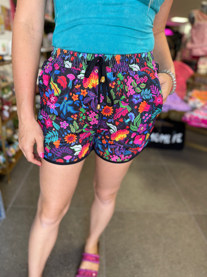 Fiesta Time Floral Drawstring Everyday Shorts