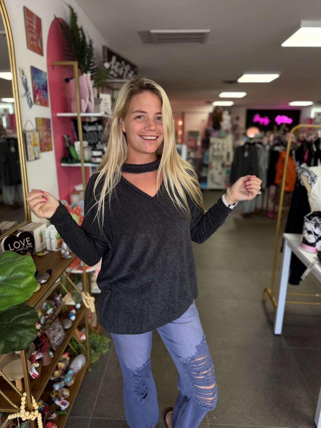 Charcoal Textured Choker Top