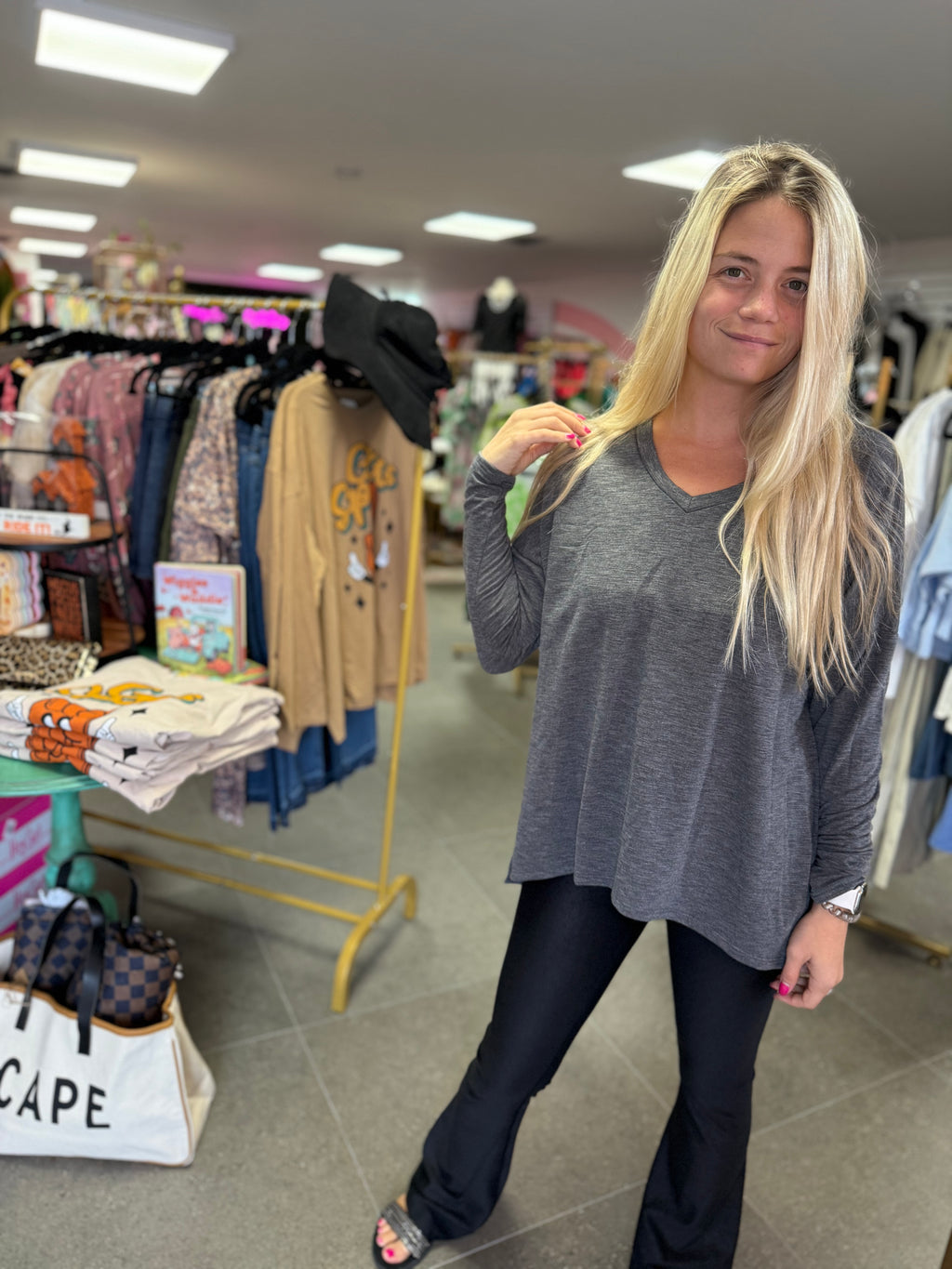 Charcoal Solid French Terry Top