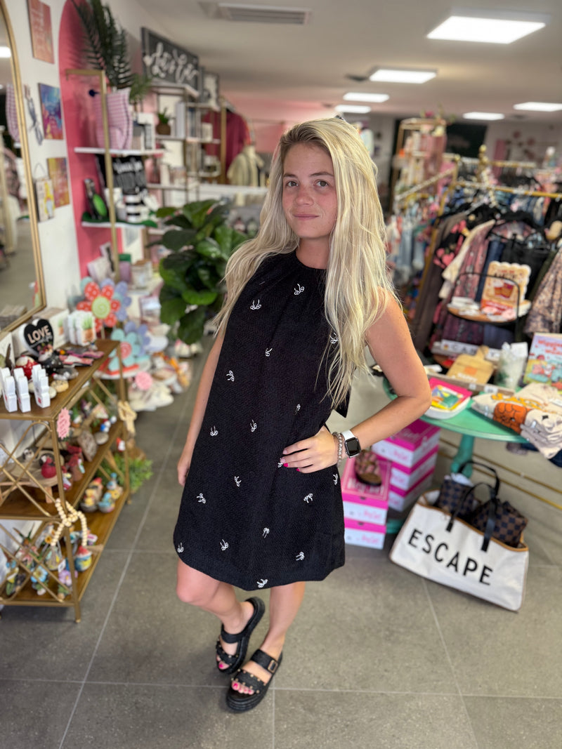 Tweed Embellished Bow Mini Dress