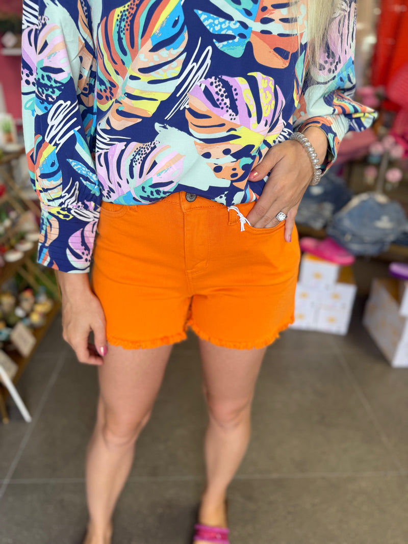 Judy Blue Mid-Rise Garment Dyed Fray Hem Shorts