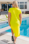 Dolman Sleeve Maxi Dress in Neon Yellow -2X