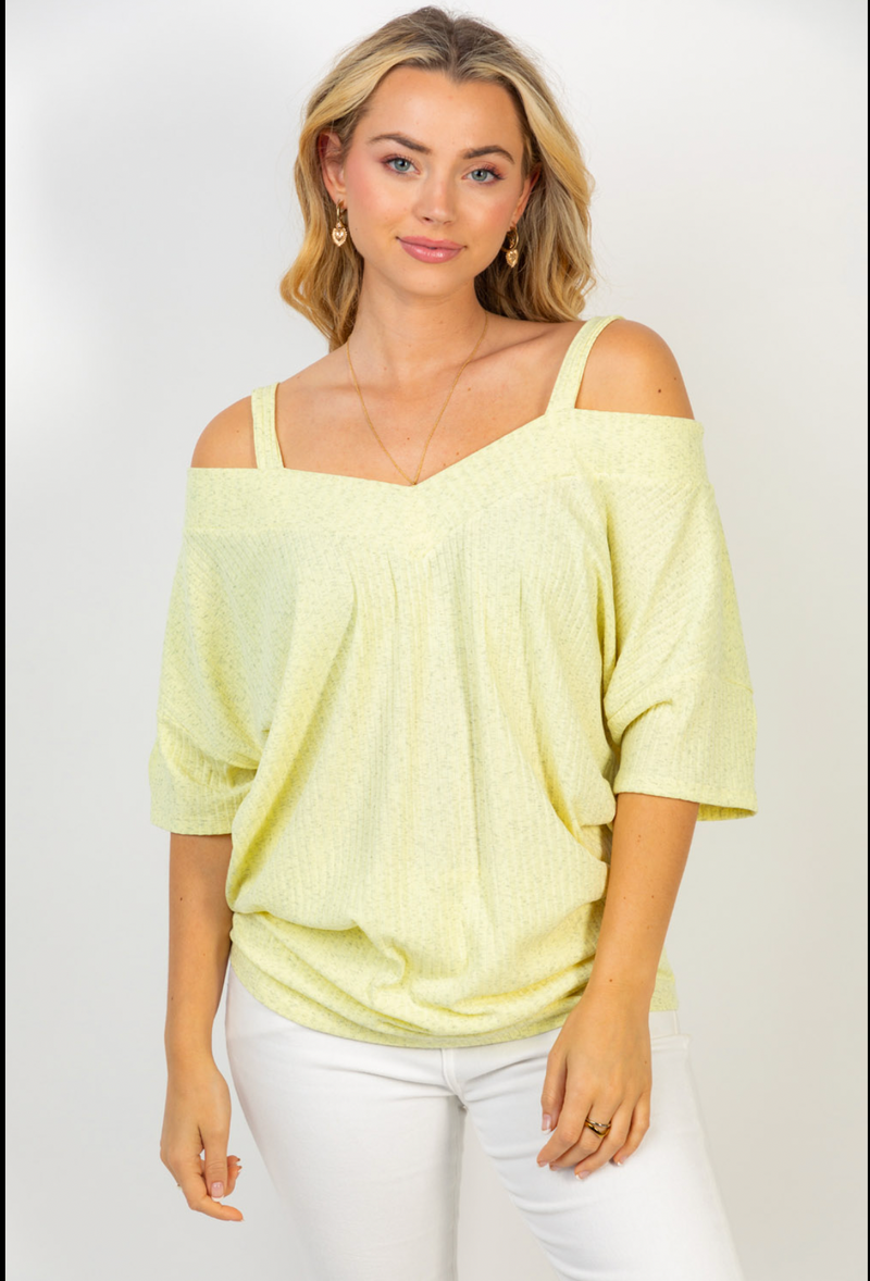 Oatmeal Cold Shoulder Ribbed Top