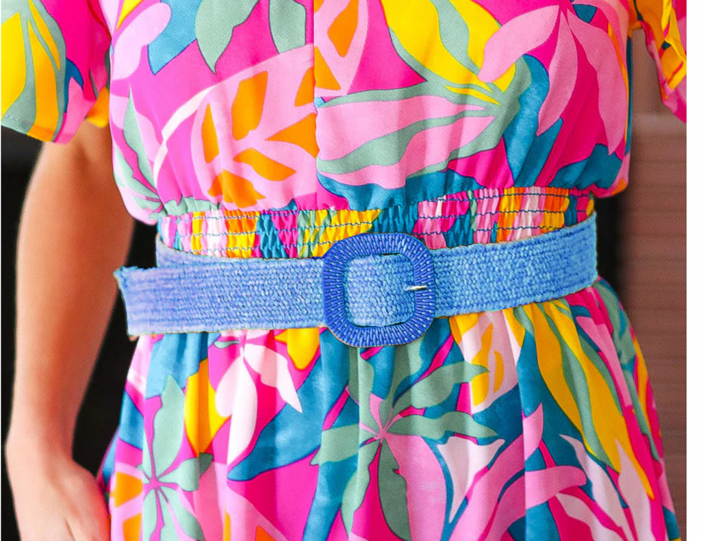 Blue Woven Square Buckle Stretchy Belt