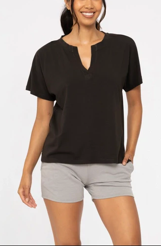 Black Pima Cotton Henley Tee