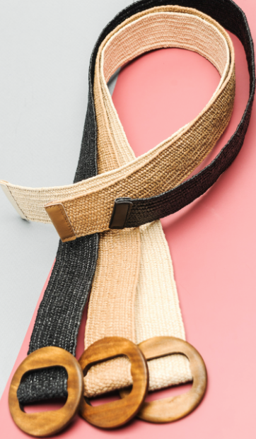 Wooden Buckle Rattan Stretch Waist Belt