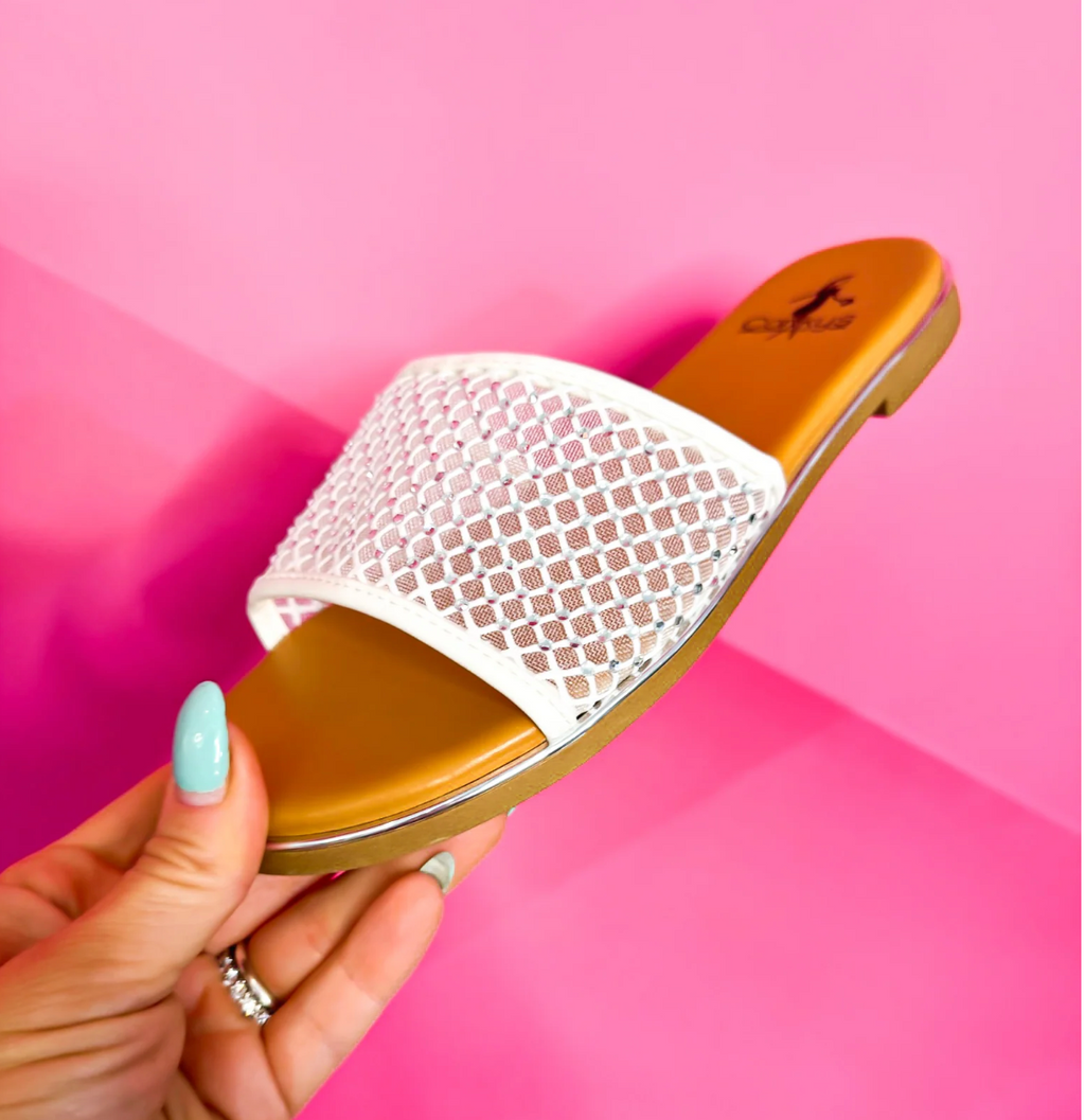 White Just Meshin With Ya Corky Sandal