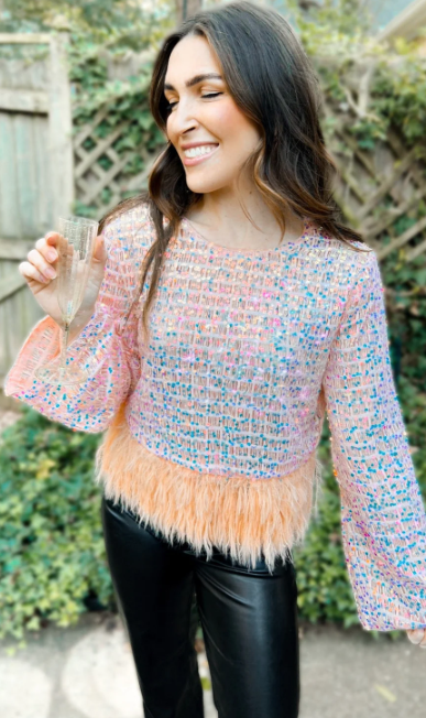 Starla Sequin & Feather Party Top