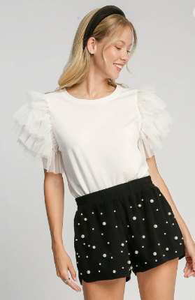 Embellished Pearl Knit Shorts