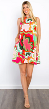 Coral Floral Print Woven Dress