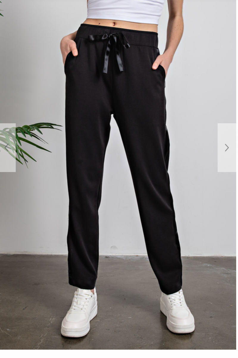 Black Straight Leg Joggers with Side Satin