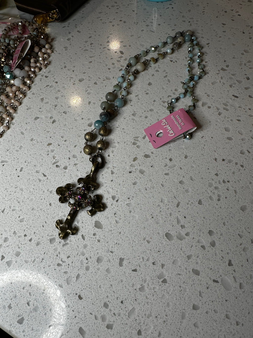 TEXAS teal cross necklace