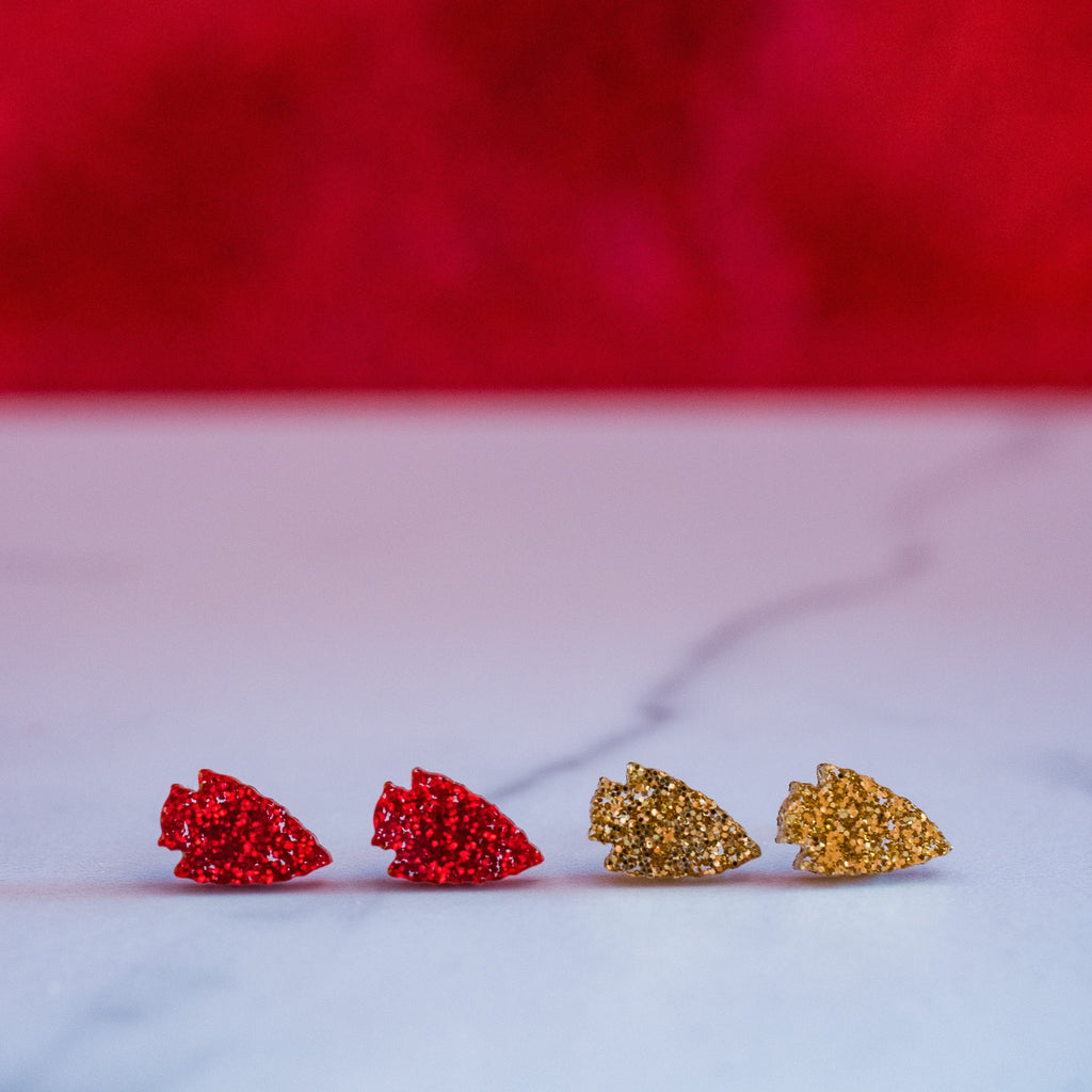 PREORDER Red & Gold Glitter Arrowhead Studs 2 pack