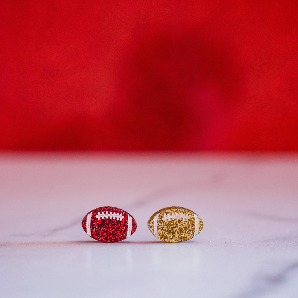PREORDER Red & Gold Glitter Hand Painted Football Studs