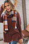 Rust Plaid Oblong Frayed Hacci Scarf