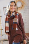 Rust Plaid Oblong Frayed Hacci Scarf