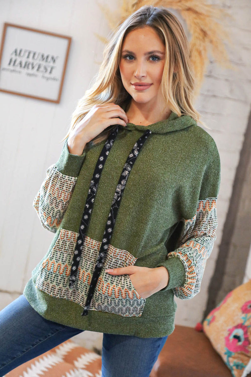 Holiday Green Hacci Corded Vintage Chevron Hoodie