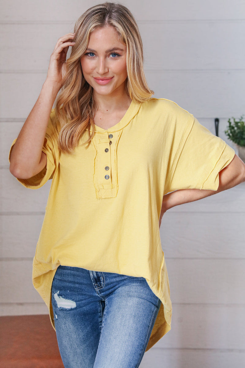 Yellow Cotton Button Down Placard Out Seam Top