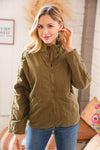 Olive Cotton Quilted Zip Up Jacket
