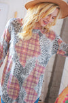 Taupe Leopard Plaid Rib Knit Round Neck Pullover
