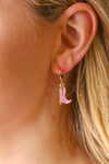 Pink & Gold Cowboy Boot Enamel Hoop Earrings