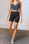Black Brushed Wide Waistband Yoga/Biker Shorts