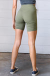 Olive Brushed Wide Waistband Yoga/Biker Shorts