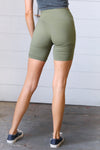 Olive Brushed Wide Waistband Yoga/Biker Shorts