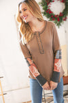 Light Brown Thermal Button Down Colorblock Top