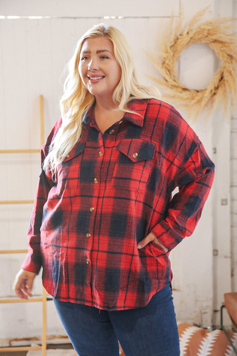 Red Flannel Plaid Lumberjack Pocketed Shacket