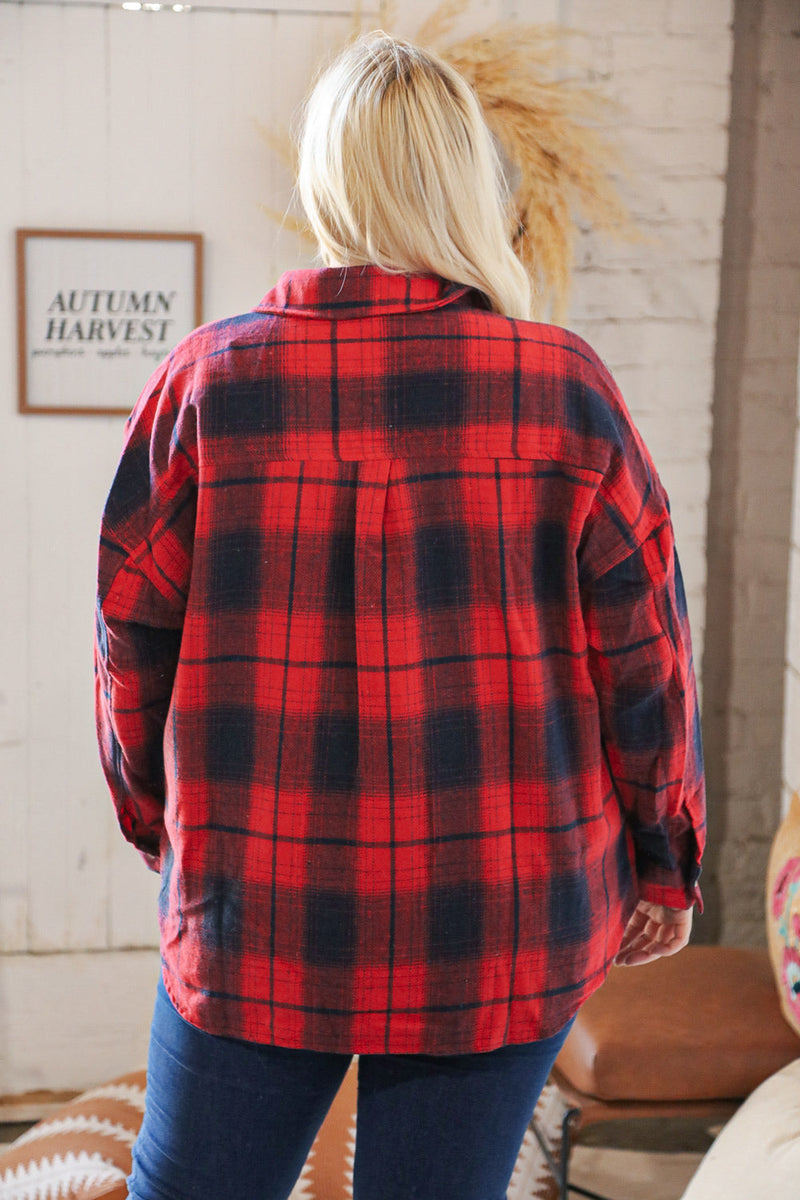 Red Flannel Plaid Lumberjack Pocketed Shacket