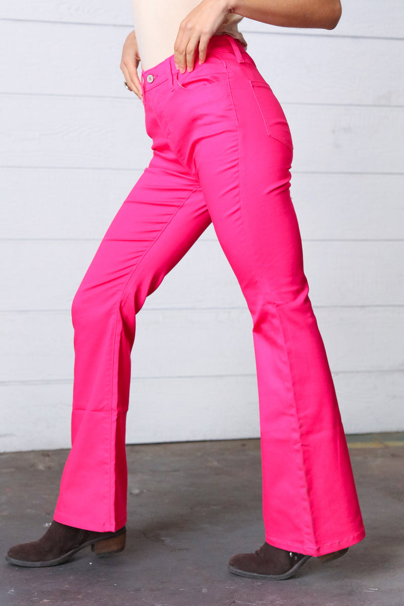 Fuchsia High Rise Bootcut Colored Denim Jeans