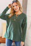Olive Textured Out Seam Button Down Sweater Top