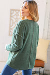 Olive Textured Out Seam Button Down Sweater Top