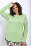 Ribbed Mesh Long Sleeve Flow Top With Side Slits in Fair green