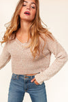 Latte Chenille Velvet Cropped Knit Top Sweater