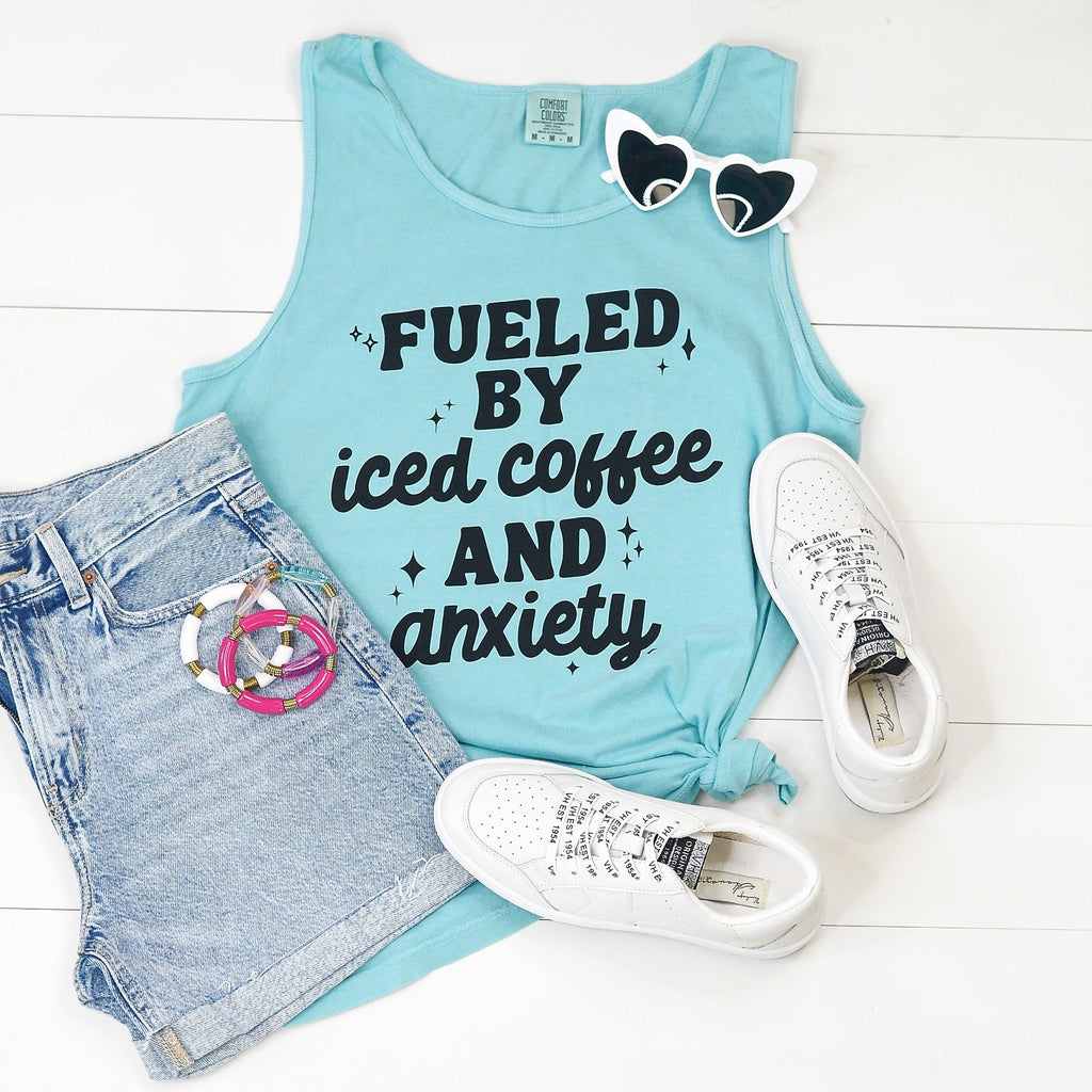 PREORDER: Fueled By Iced Coffee and Anxiety Graphic Shirt in Lagoon