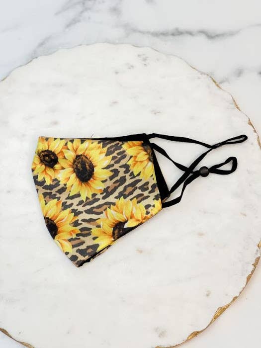 Prep Obsessed Wholesale - Adult Printed Face Mask - Leopard Sunflower