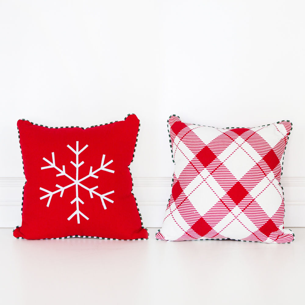 Adams & Co. Snowflake/Red & White Plaid Reversible Pillow